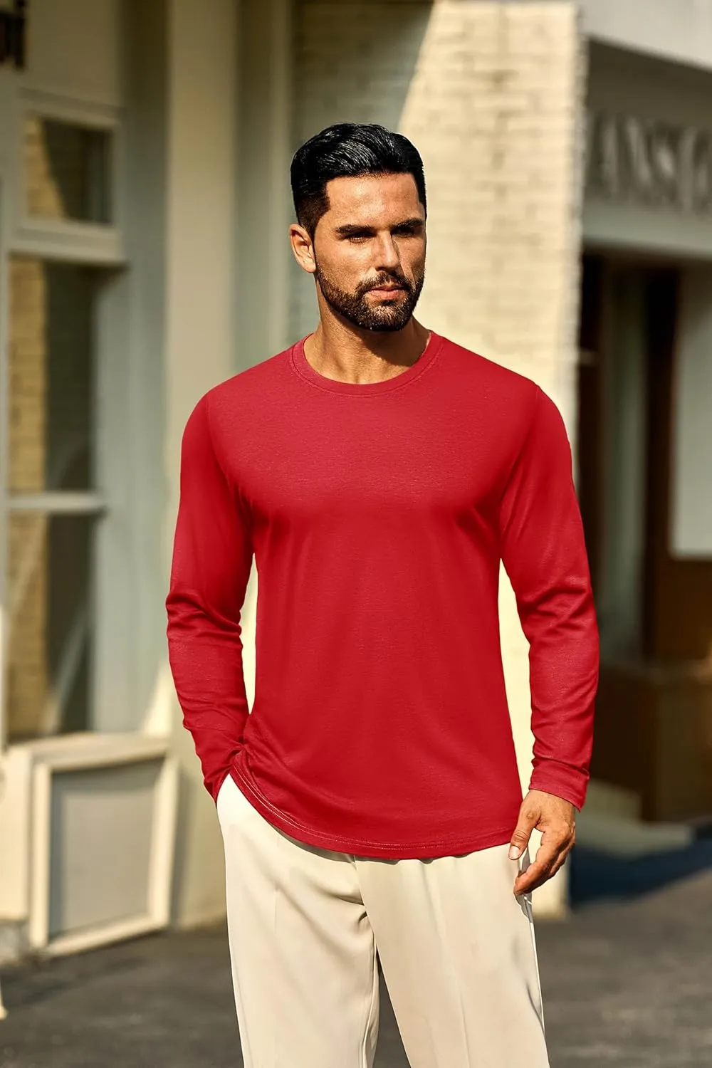Cotrasen Mens Long Sleeve Tee Shirts Cotton Crew Neck Moisture Wicking Soft Casual Basic T-Shirts