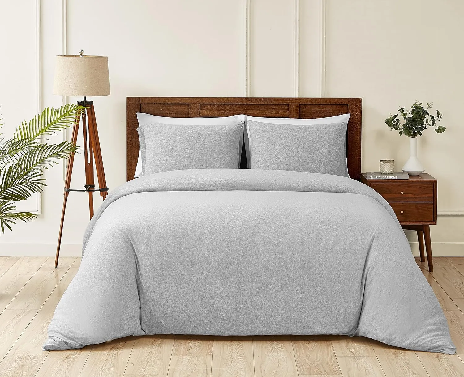 Cotton Jersey Knit Duvet Cover Set, Twin Size/Twin XL,Super Soft Like T-Shirt, Comfy Design, Zipper Closure, Light Grey (1 Comforter Cover   1 Pillow case)