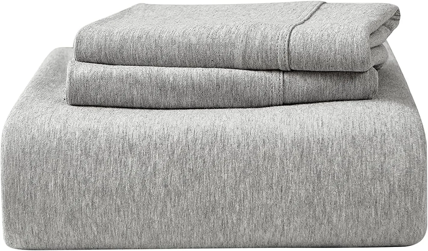 Cotton Jersey Knit Duvet Cover Set, Twin Size/Twin XL,Super Soft Like T-Shirt, Comfy Design, Zipper Closure, Light Grey (1 Comforter Cover   1 Pillow case)