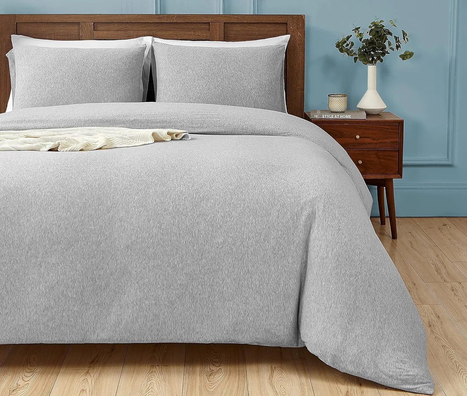 Cotton Jersey Knit Duvet Cover Set, Twin Size/Twin XL,Super Soft Like T-Shirt, Comfy Design, Zipper Closure, Light Grey (1 Comforter Cover   1 Pillow case)