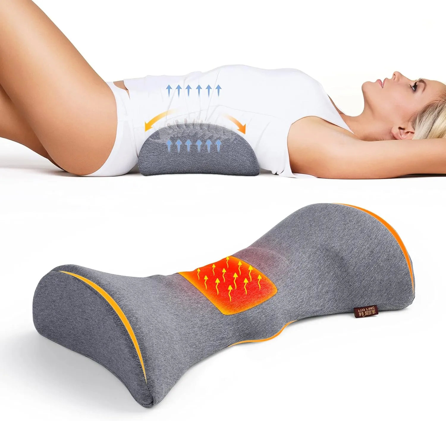 Cozyhealth Lumbar Support Pillow for Sleeping, Heated Lower Back Pillow with Graphene Heating for Lower Back Pain Relief, Memory Foam Mild Support Back Waist Cushion for Bed and Chair (Dark Grey)