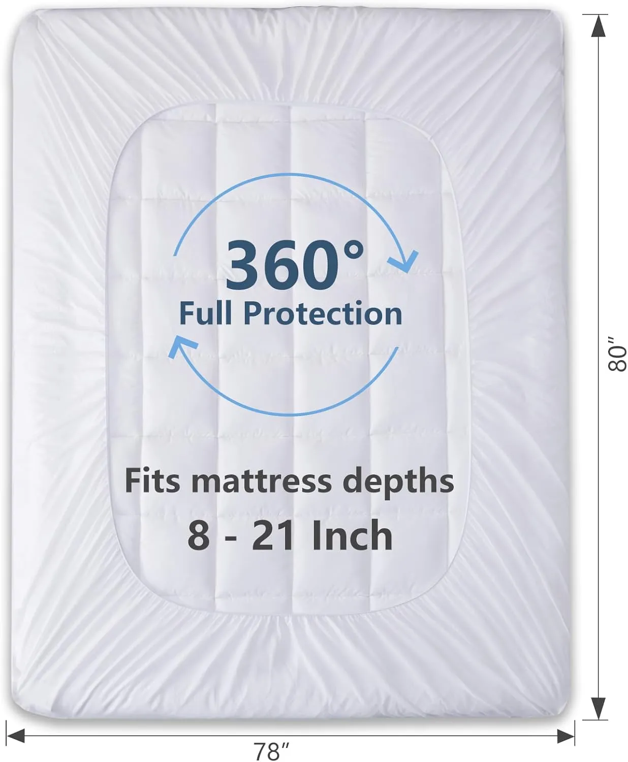 CozyLux King Size Mattress Pad Pillow Top Cotton Cooling Mattress Topper 8-21" Deep Pocket Mattress Cover Quilted Fitted Cooling 450GSM Mattress Protector (78x80 inch,White)
