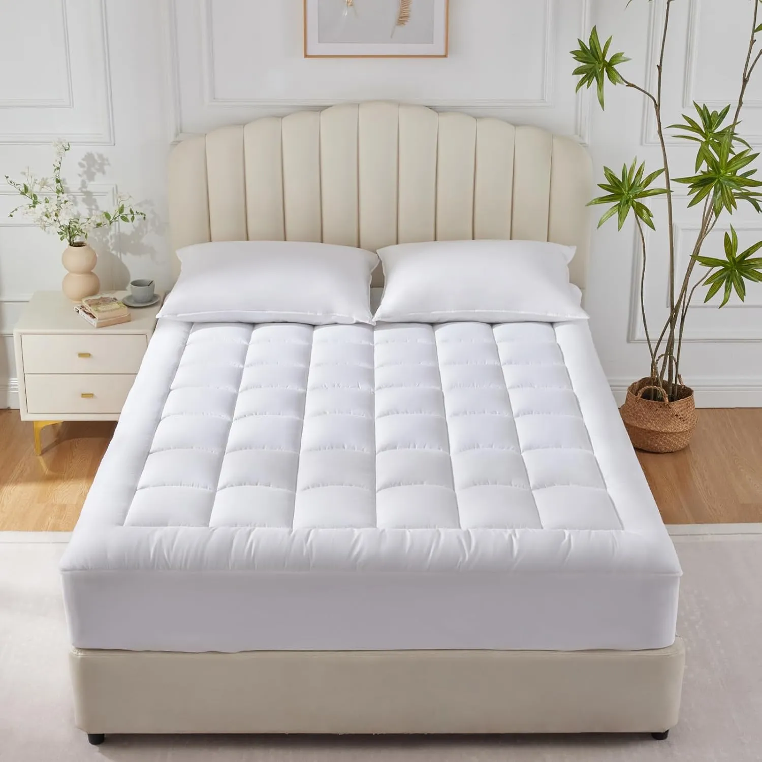 CozyLux King Size Mattress Pad Pillow Top Cotton Cooling Mattress Topper 8-21" Deep Pocket Mattress Cover Quilted Fitted Cooling 450GSM Mattress Protector (78x80 inch,White)