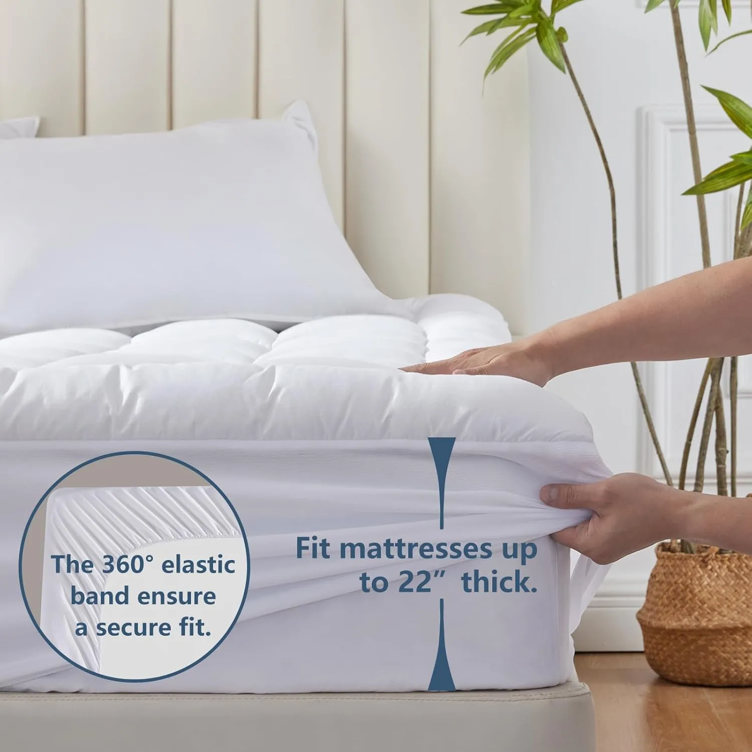 CozyLux King Size Mattress Pad Pillow Top Cotton Cooling Mattress Topper 8-21" Deep Pocket Mattress Cover Quilted Fitted Cooling 450GSM Mattress Protector (78x80 inch,White)