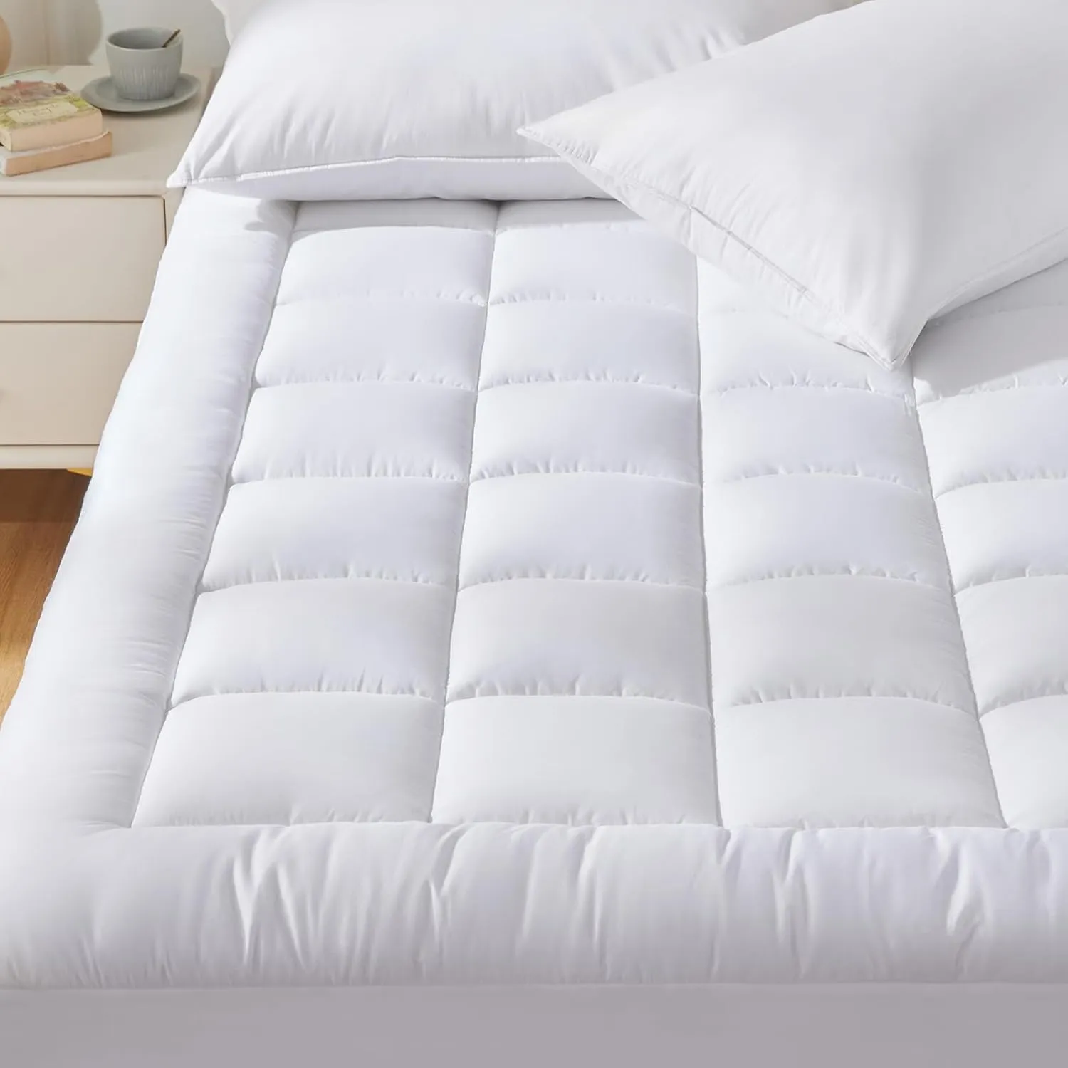 CozyLux King Size Mattress Pad Pillow Top Cotton Cooling Mattress Topper 8-21" Deep Pocket Mattress Cover Quilted Fitted Cooling 450GSM Mattress Protector (78x80 inch,White)