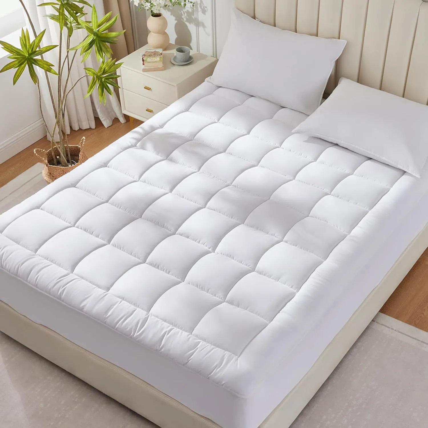 CozyLux King Size Mattress Pad Pillow Top Cotton Cooling Mattress Topper 8-21" Deep Pocket Mattress Cover Quilted Fitted Cooling 450GSM Mattress Protector (78x80 inch,White)