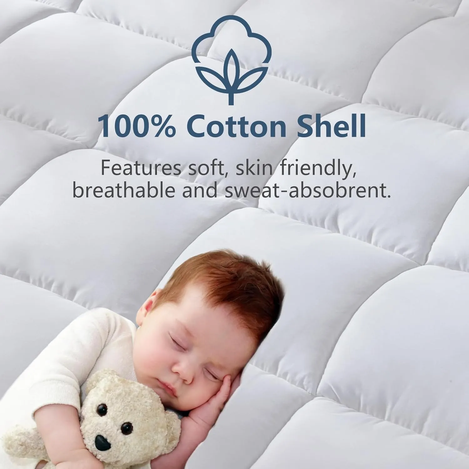 CozyLux King Size Mattress Pad Pillow Top Cotton Cooling Mattress Topper 8-21" Deep Pocket Mattress Cover Quilted Fitted Cooling 450GSM Mattress Protector (78x80 inch,White)