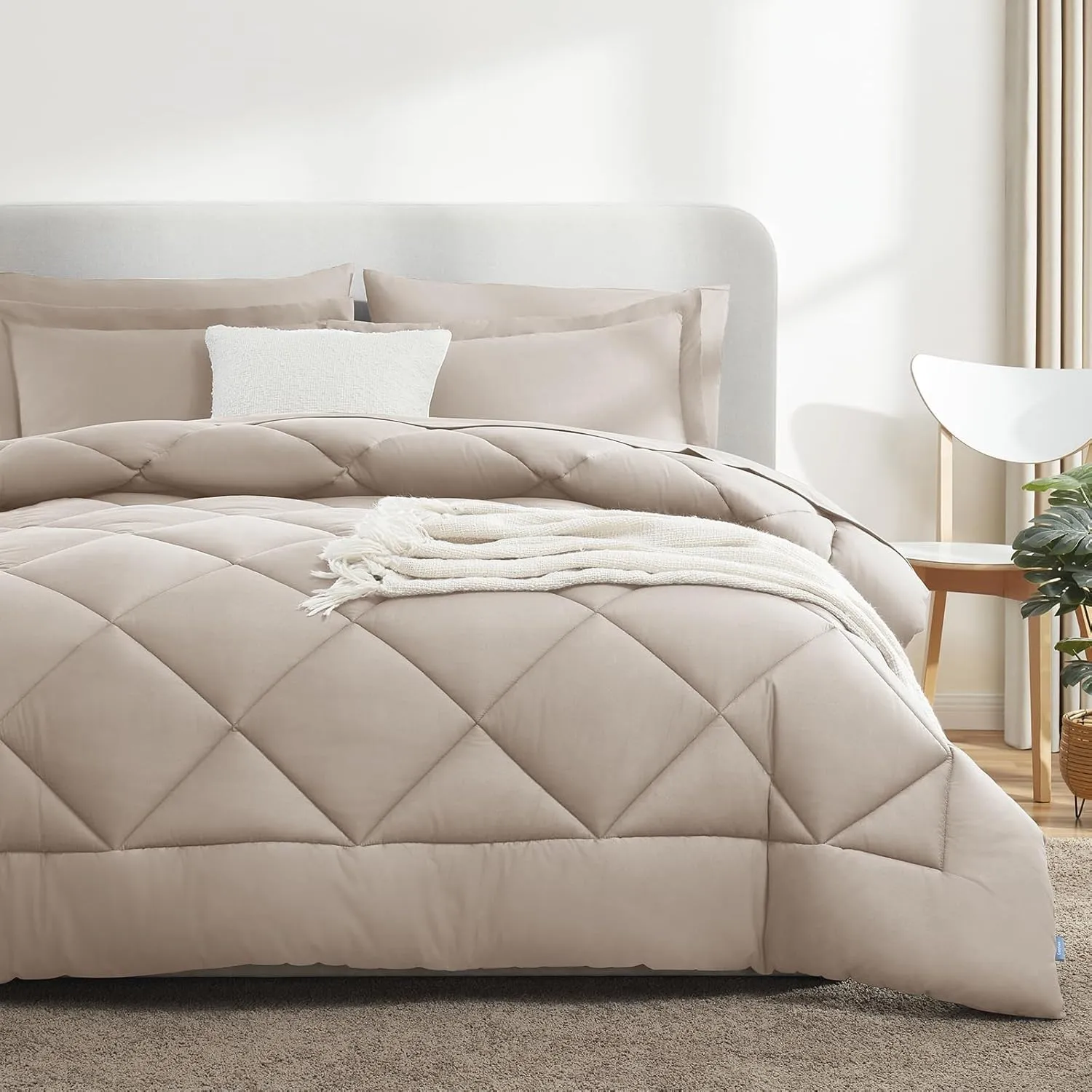 CozyLux Queen Comforter Set with Sheets 7 Pieces Bed in a Bag Linen All Season Bedding Sets with Comforter, Pillow Shams, Flat Sheet, Fitted Sheet and Pillowcases