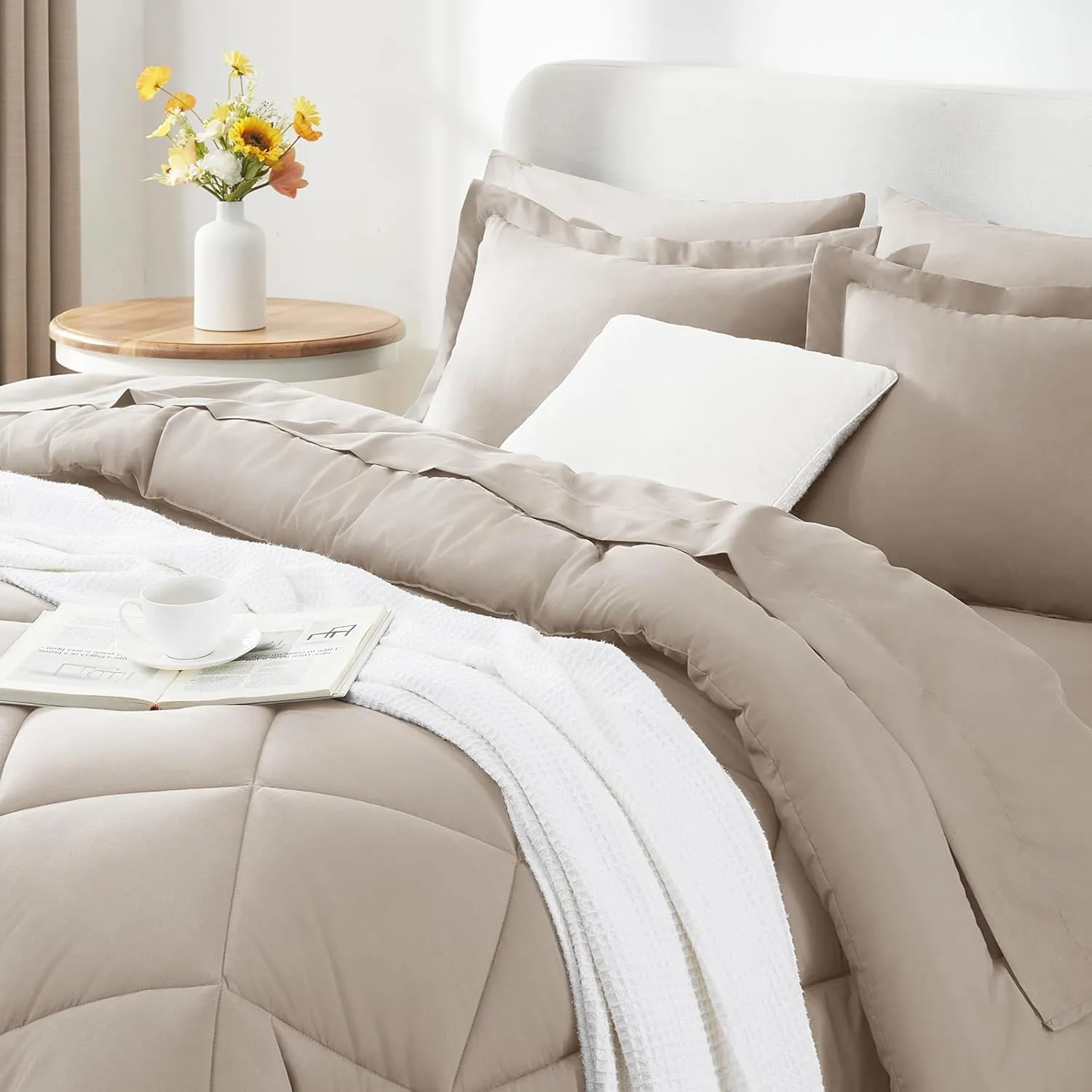 CozyLux Queen Comforter Set with Sheets 7 Pieces Bed in a Bag Linen All Season Bedding Sets with Comforter, Pillow Shams, Flat Sheet, Fitted Sheet and Pillowcases