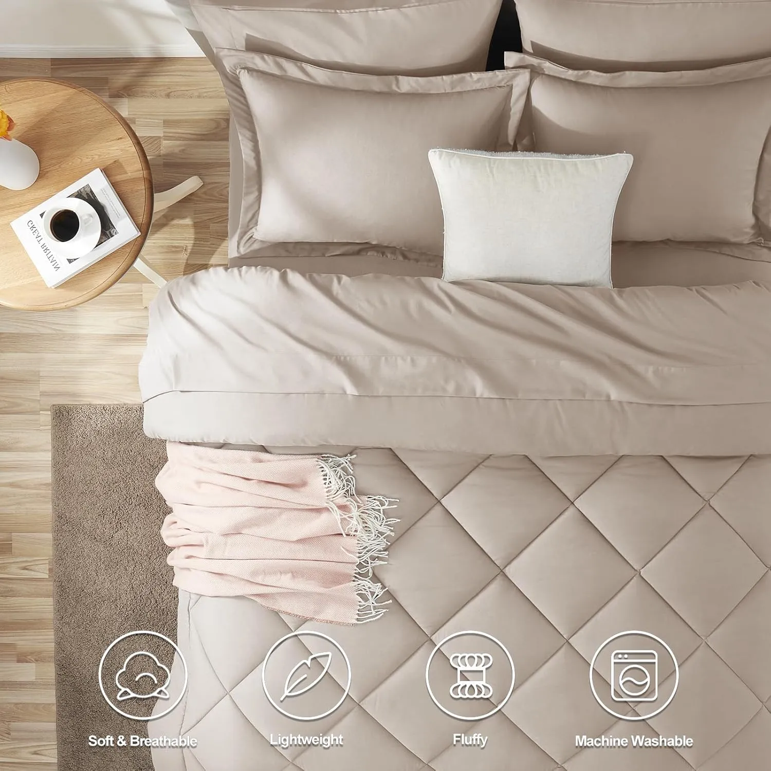 CozyLux Queen Comforter Set with Sheets 7 Pieces Bed in a Bag Linen All Season Bedding Sets with Comforter, Pillow Shams, Flat Sheet, Fitted Sheet and Pillowcases