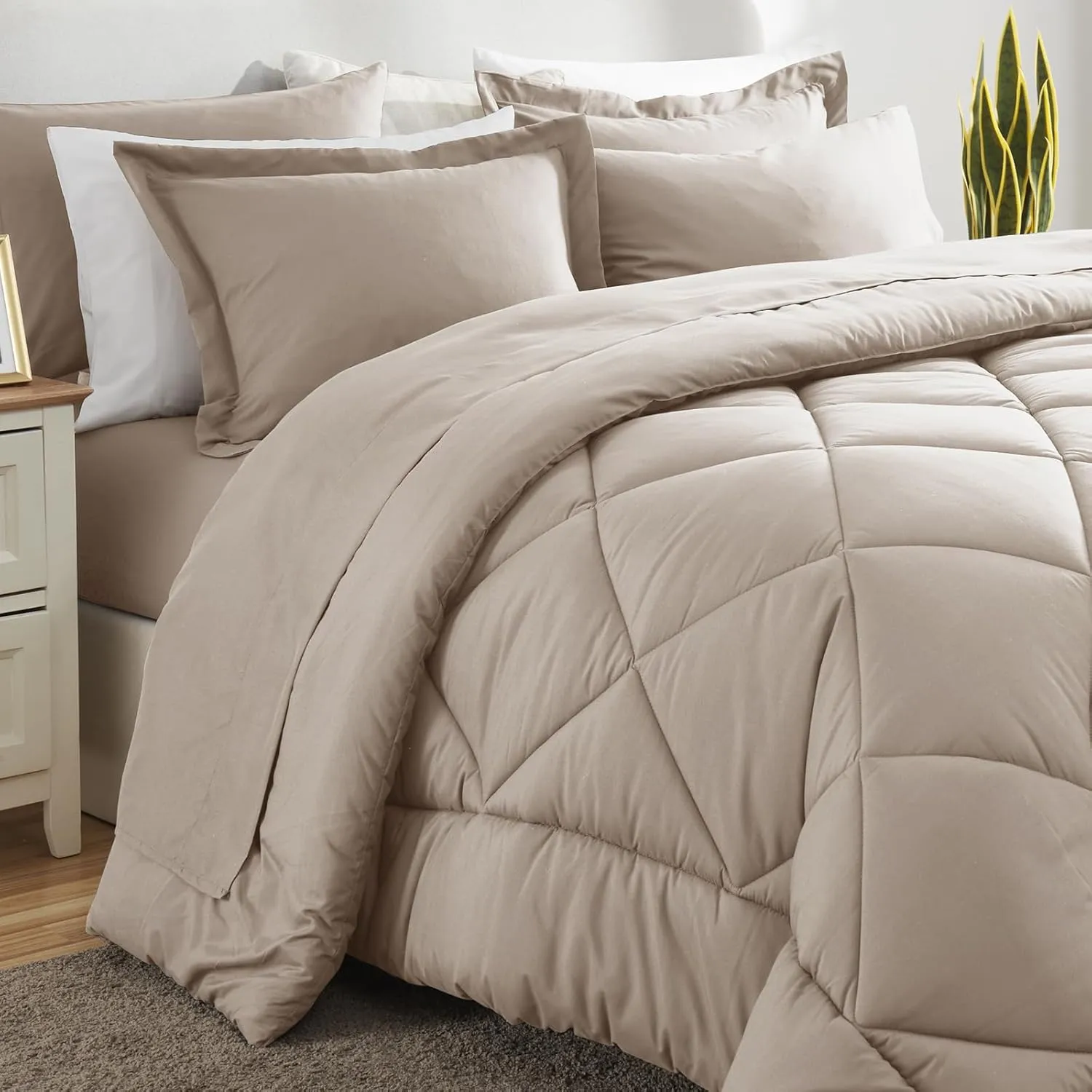 CozyLux Queen Comforter Set with Sheets 7 Pieces Bed in a Bag Linen All Season Bedding Sets with Comforter, Pillow Shams, Flat Sheet, Fitted Sheet and Pillowcases