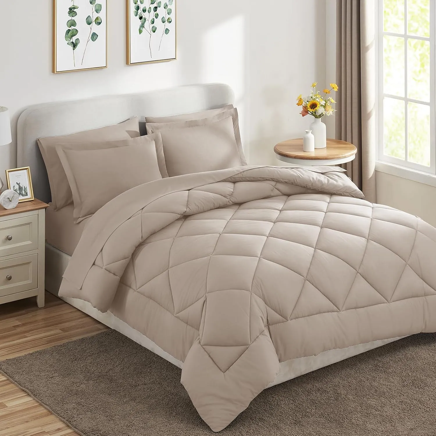 CozyLux Queen Comforter Set with Sheets 7 Pieces Bed in a Bag Linen All Season Bedding Sets with Comforter, Pillow Shams, Flat Sheet, Fitted Sheet and Pillowcases