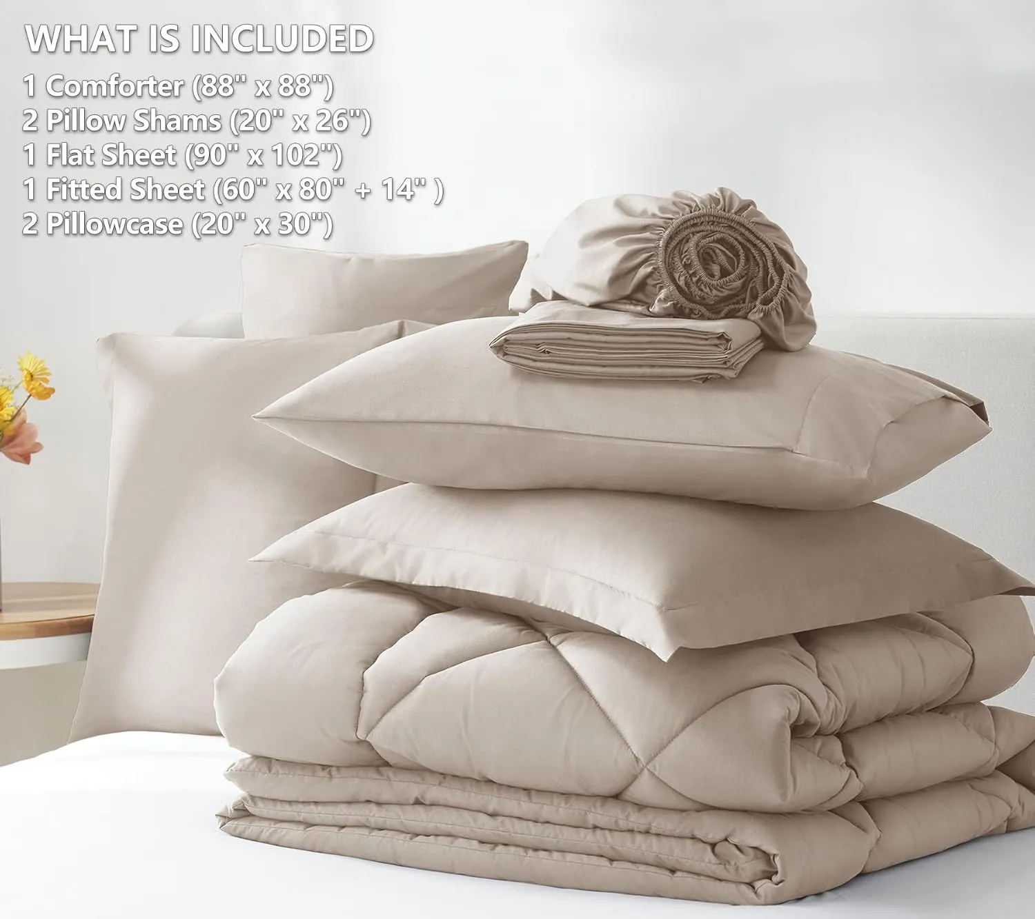 CozyLux Queen Comforter Set with Sheets 7 Pieces Bed in a Bag Linen All Season Bedding Sets with Comforter, Pillow Shams, Flat Sheet, Fitted Sheet and Pillowcases