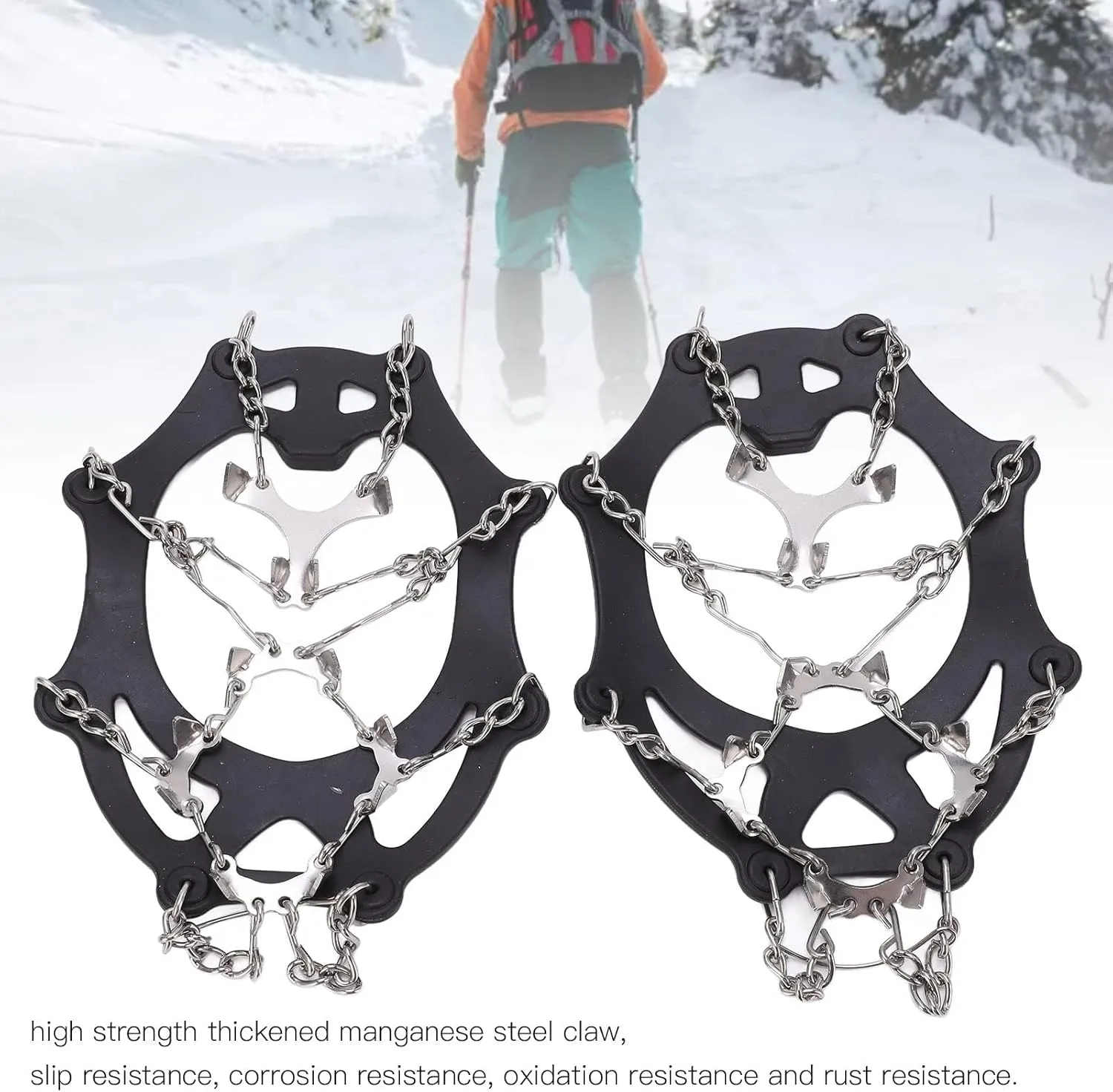 Crampons, 12 Tooth Mountaineering Shoe Ice Snow Grips, Stainless Steel Anti Slip Thickened Not Bending Boot Spikes, for Hiking Walking Mountaineering(L)
