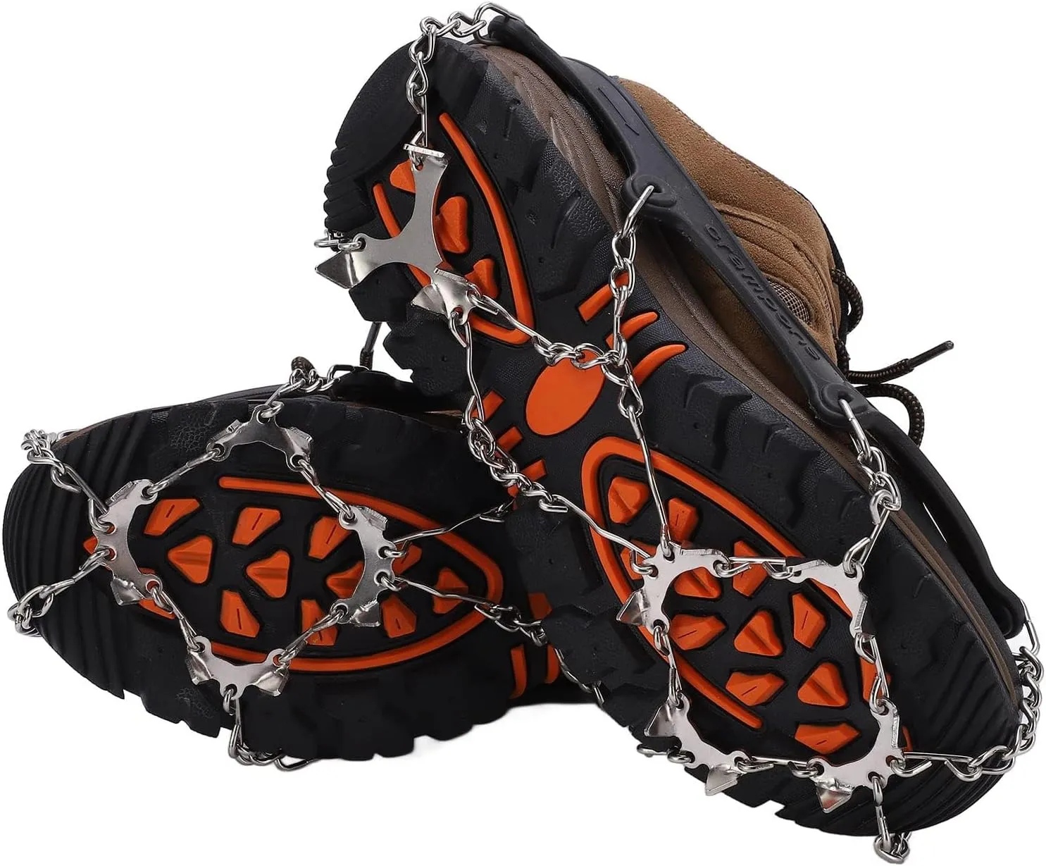 Crampons, 12 Tooth Mountaineering Shoe Ice Snow Grips, Stainless Steel Anti Slip Thickened Not Bending Boot Spikes, for Hiking Walking Mountaineering(L)