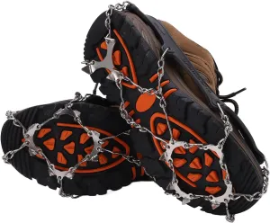 Crampons, 12 Tooth Mountaineering Shoe Ice Snow Grips, Stainless Steel Anti Slip Thickened Not Bending Boot Spikes, for Hiking Walking Mountaineering(L)