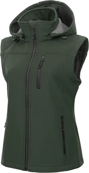 CREATMO US Women's Lightweight Softshell Vest Outerwear Windbreaker Sleeveless Jacket With Removable Hood