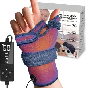 CREATRILL Thumb & Wrist Brace for Carpal Tunnel Relief, Electric Hand Heating Pad for CMC Joint Thumb Arthritis, Tendonitis, Wrist Support
