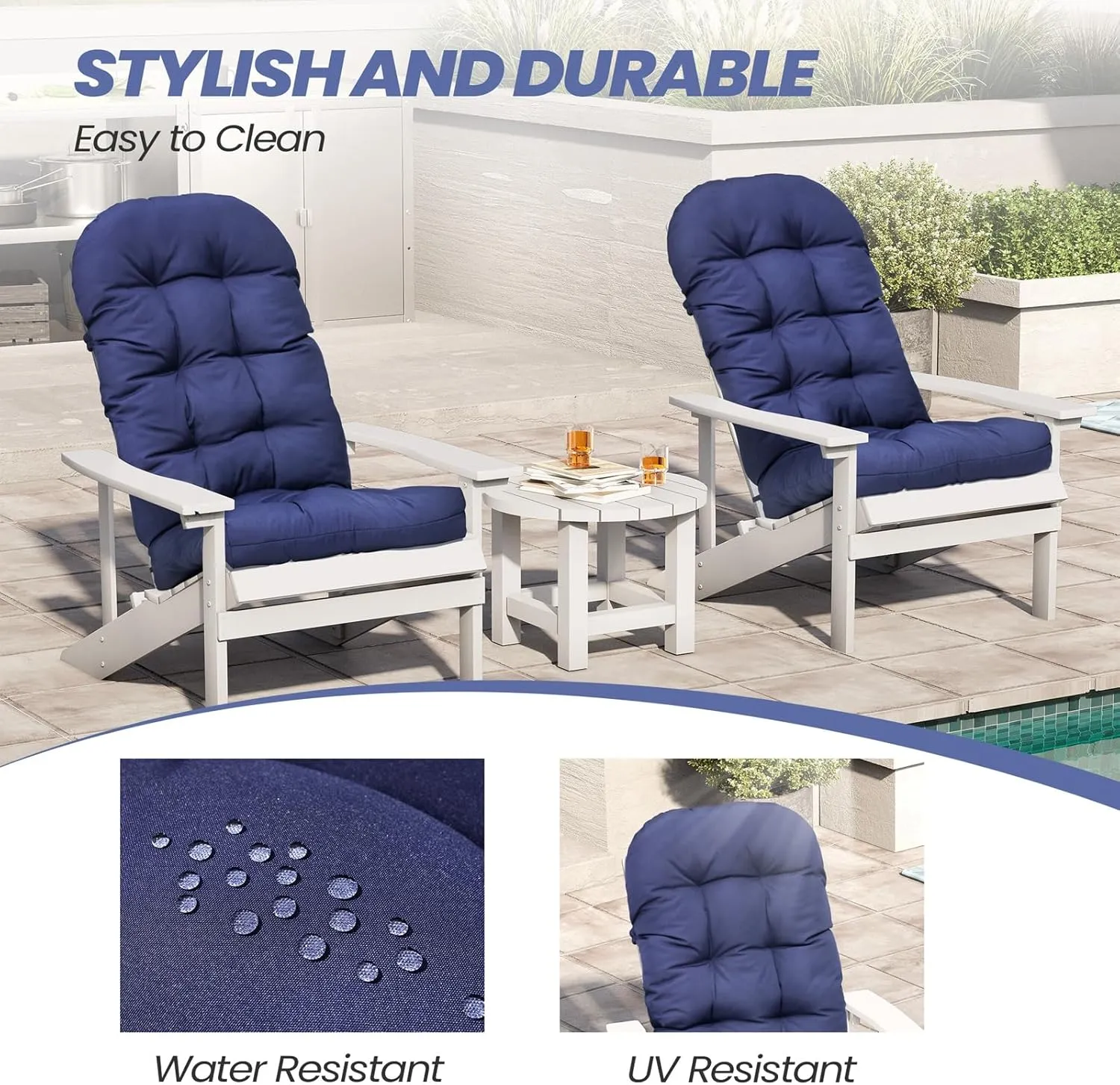 Crestlive Products Adirondack Chair Cushion, Rocking Chair Cushions High Back Set of 2, Thickened Patio Chair Pad for Indoor&Outdoor, Water Resistant Cushions for Adirondack Chair, 50x20x4 Inch, Navy
