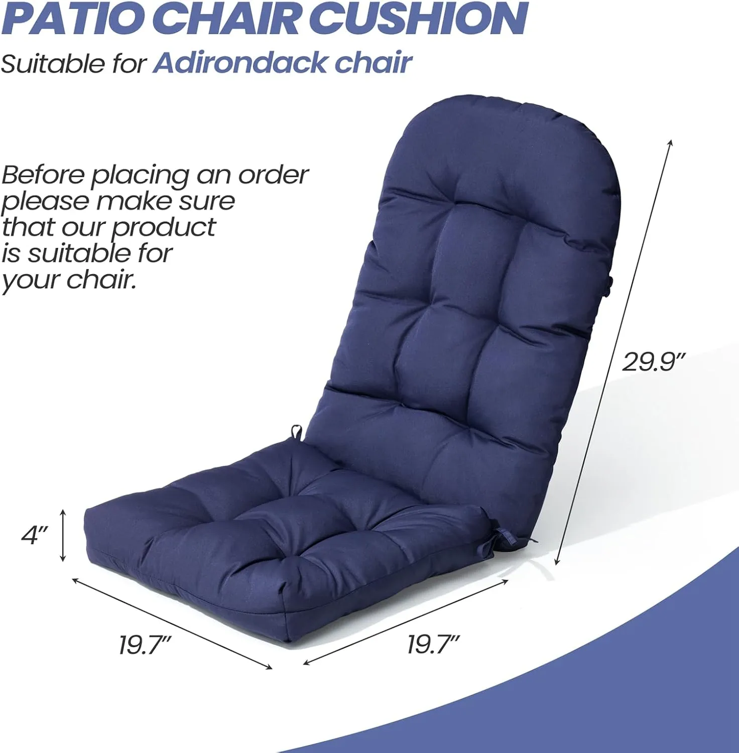 Crestlive Products Adirondack Chair Cushion, Rocking Chair Cushions High Back Set of 2, Thickened Patio Chair Pad for Indoor&Outdoor, Water Resistant Cushions for Adirondack Chair, 50x20x4 Inch, Navy
