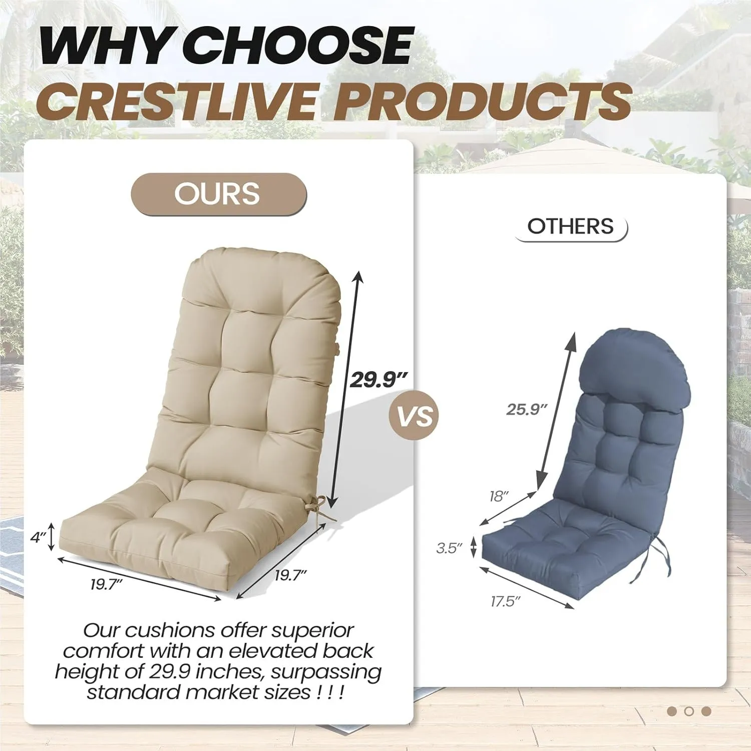Crestlive Products Sunbrella Adirondack Chair Cushion Outdoor Chair Cushion Waterproof Fade Resistant 50x20x4 Inch High Back Thick Patio Replacement Cushion Antique Beige
