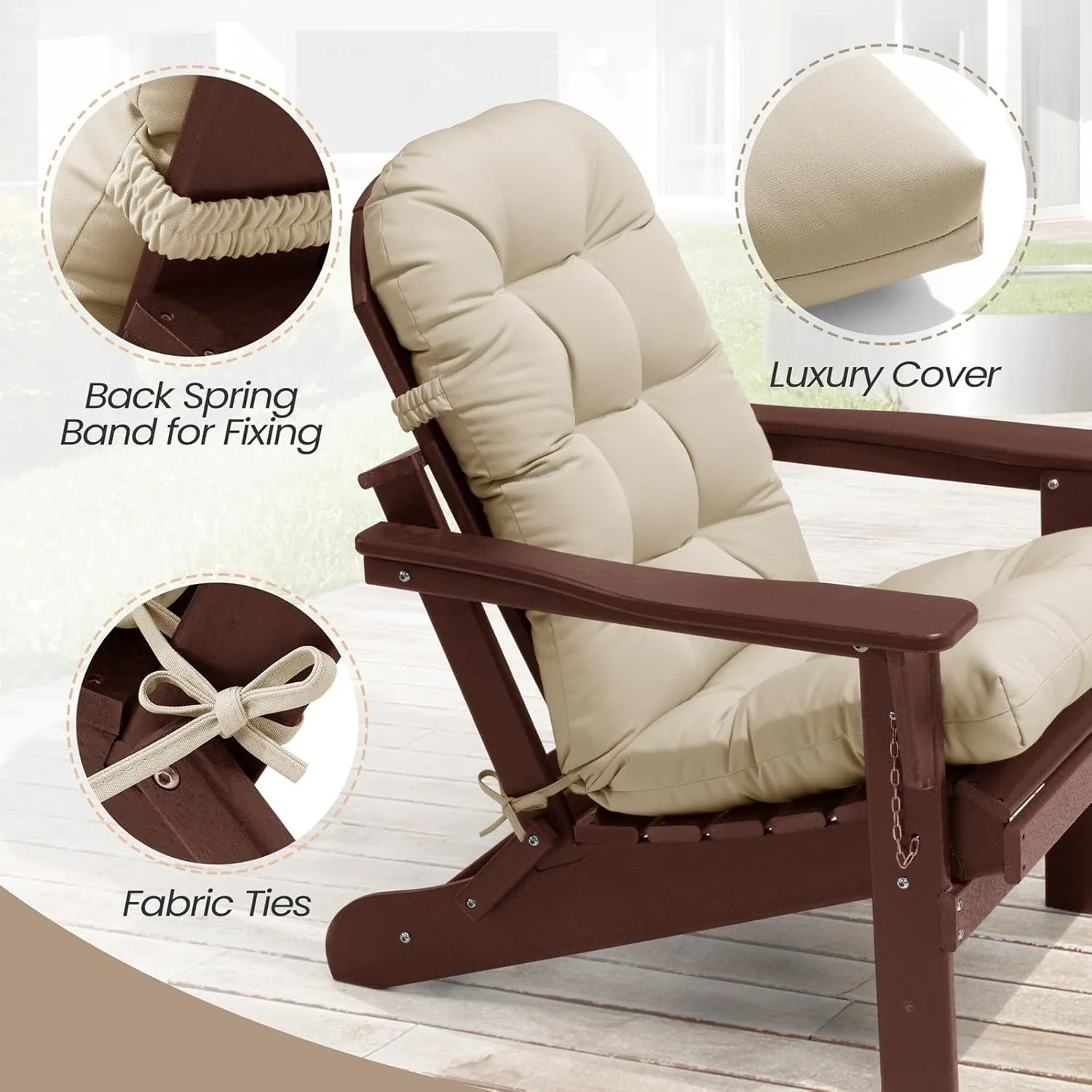 Crestlive Products Sunbrella Adirondack Chair Cushion Outdoor Chair Cushion Waterproof Fade Resistant 50x20x4 Inch High Back Thick Patio Replacement Cushion Antique Beige