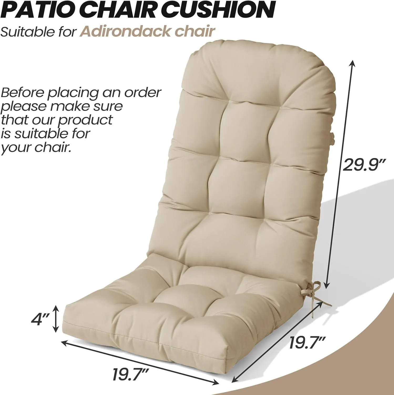 Crestlive Products Sunbrella Adirondack Chair Cushion Outdoor Chair Cushion Waterproof Fade Resistant 50x20x4 Inch High Back Thick Patio Replacement Cushion Antique Beige
