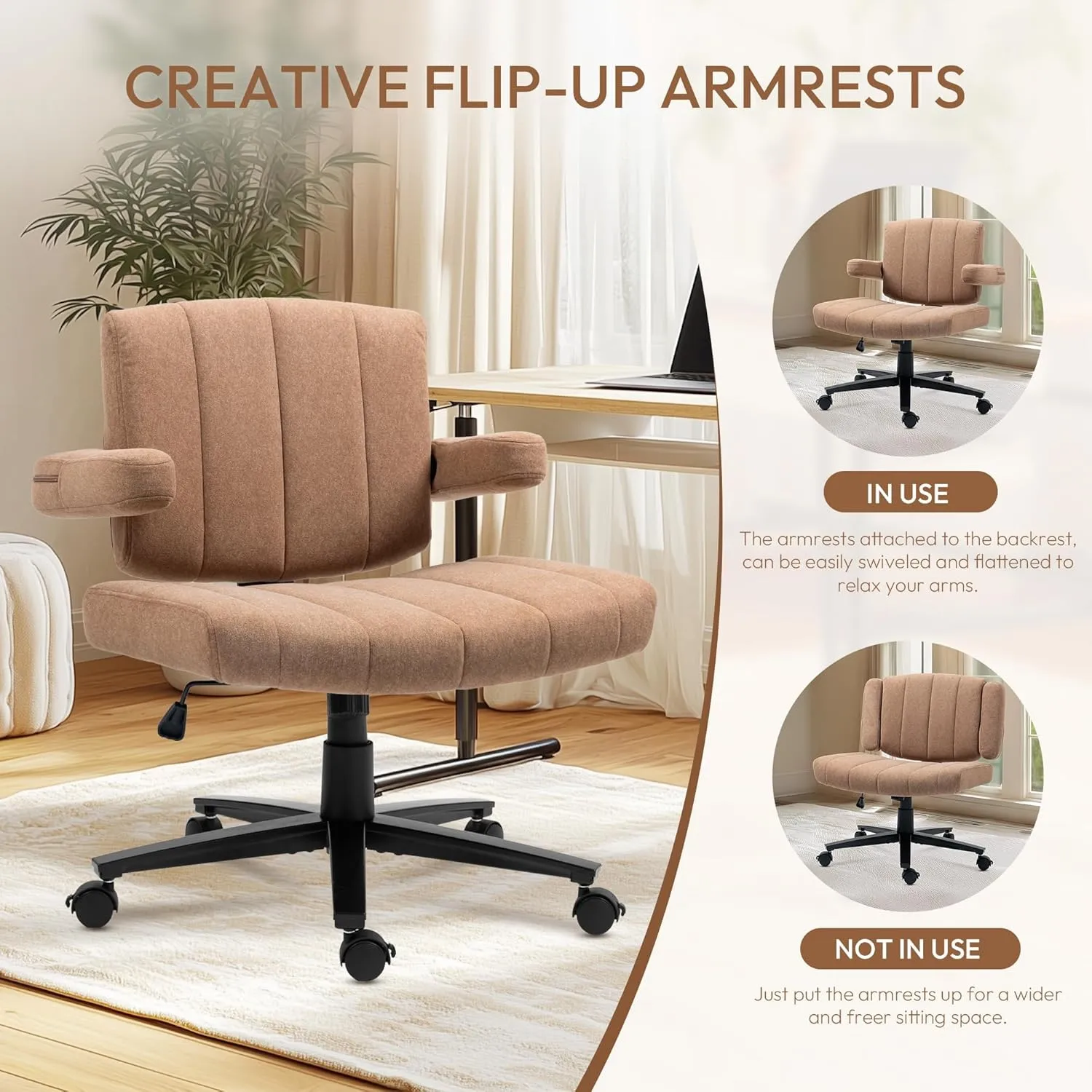 Criss Cross Wheeled Chair - Adaptable Comfort for Every Need, High-Backed, with Adjustable Wide Armrests, Anti-Skid Fabric Upholstery, and a Sleek Modern Aesthetic for Home Office Use