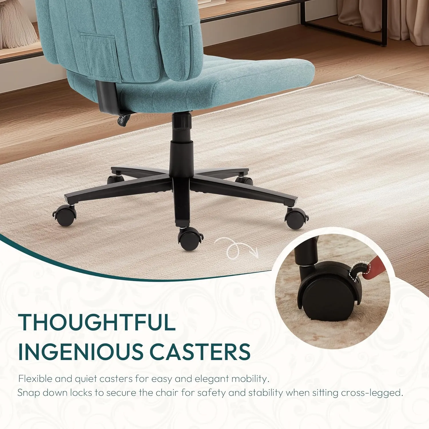 Criss Cross Wheeled Chair - Adaptable Comfort for Every Need, High-Backed, with Adjustable Wide Armrests, Anti-Skid Fabric Upholstery, and a Sleek Modern Aesthetic for Home Office Use