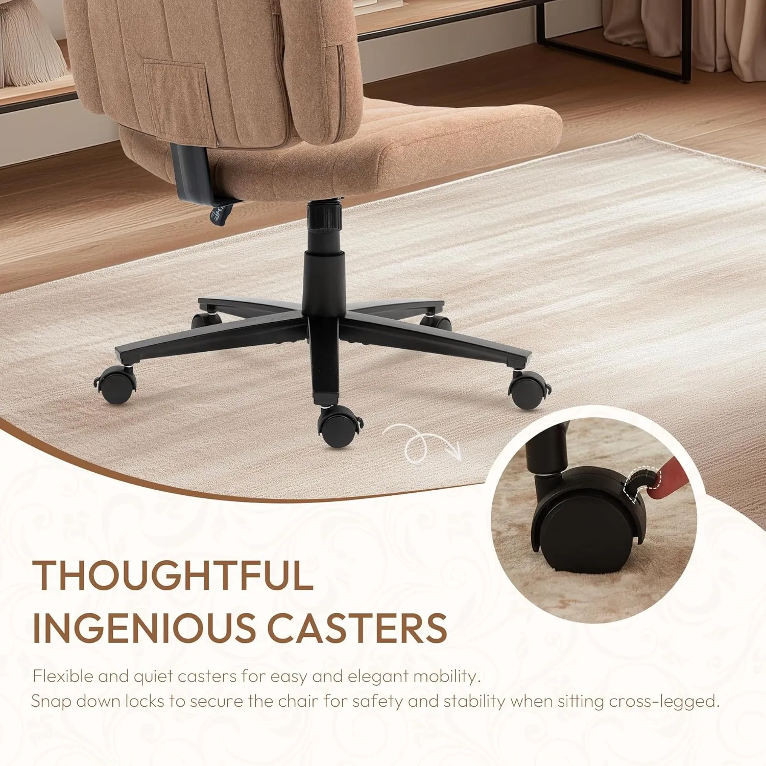 Criss Cross Wheeled Chair - Adaptable Comfort for Every Need, High-Backed, with Adjustable Wide Armrests, Anti-Skid Fabric Upholstery, and a Sleek Modern Aesthetic for Home Office Use