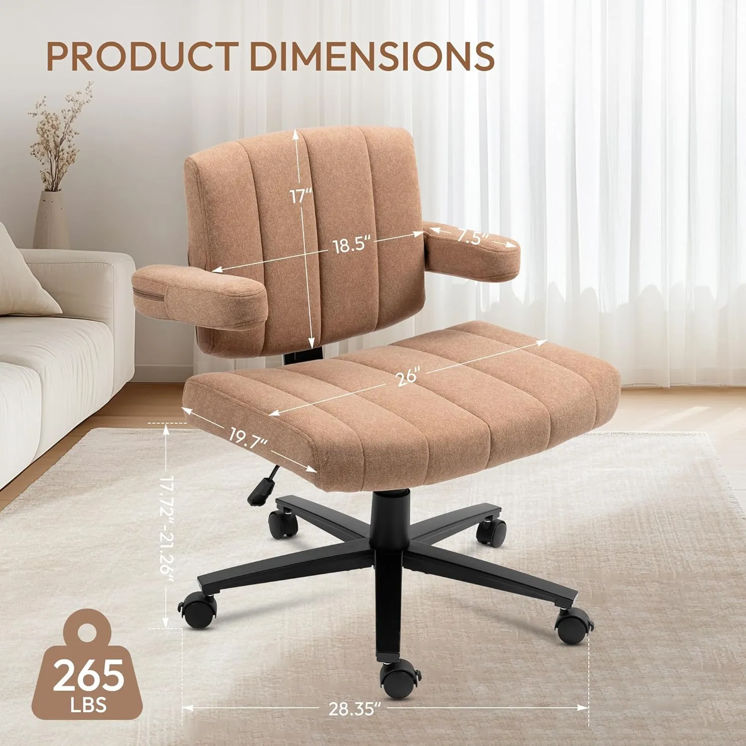 Criss Cross Wheeled Chair - Adaptable Comfort for Every Need, High-Backed, with Adjustable Wide Armrests, Anti-Skid Fabric Upholstery, and a Sleek Modern Aesthetic for Home Office Use