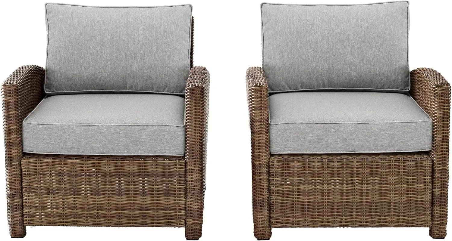 Crosley Furniture Bradenton 2-Piece Outdoor Chair Set, Wicker Patio Chairs for Conversation, Porch, Deck, Brown with Gray Cushions