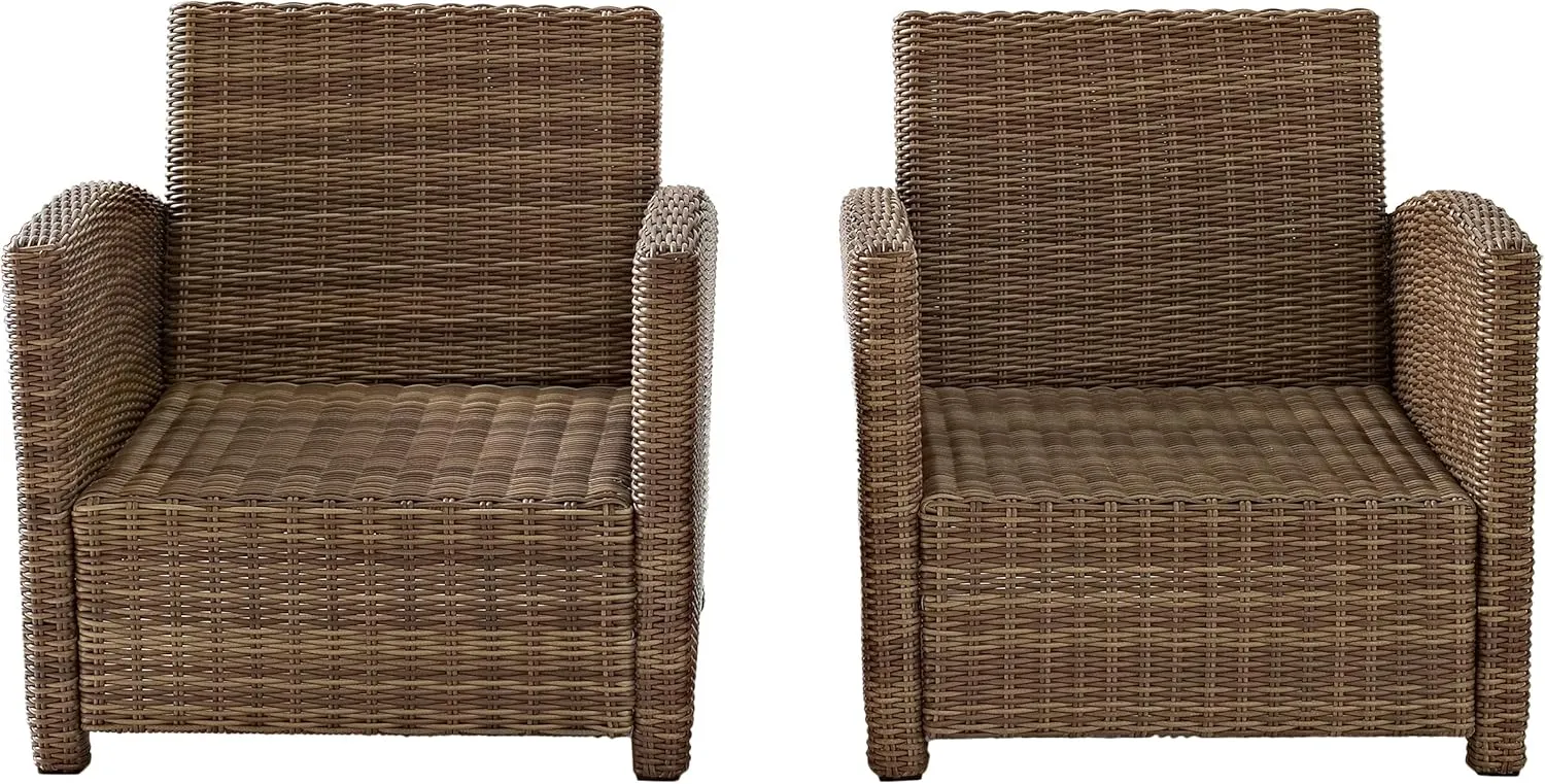Crosley Furniture Bradenton 2-Piece Outdoor Chair Set, Wicker Patio Chairs for Conversation, Porch, Deck, Brown with Gray Cushions