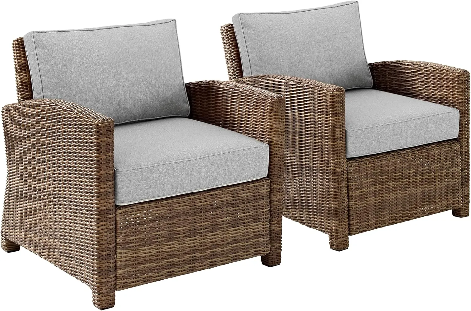 Crosley Furniture Bradenton 2-Piece Outdoor Chair Set, Wicker Patio Chairs for Conversation, Porch, Deck, Brown with Gray Cushions