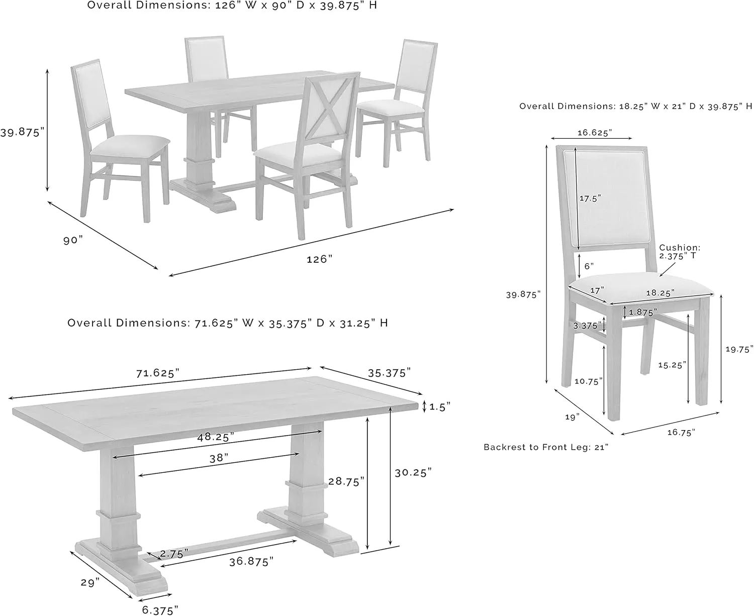 Crosley Furniture Joanna 5-Piece Modern Farmhouse Dining Table Set for 4 with Upholstered Chairs, Rustic Brown/Creme