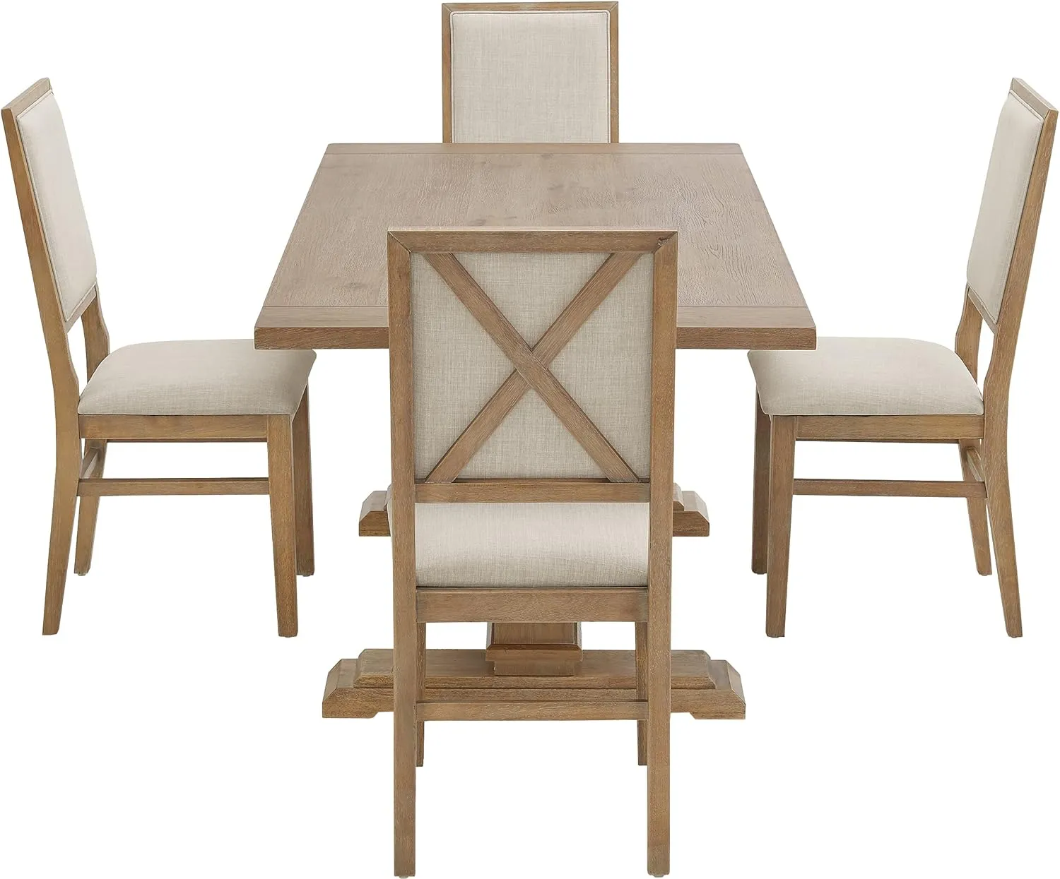 Crosley Furniture Joanna 5-Piece Modern Farmhouse Dining Table Set for 4 with Upholstered Chairs, Rustic Brown/Creme