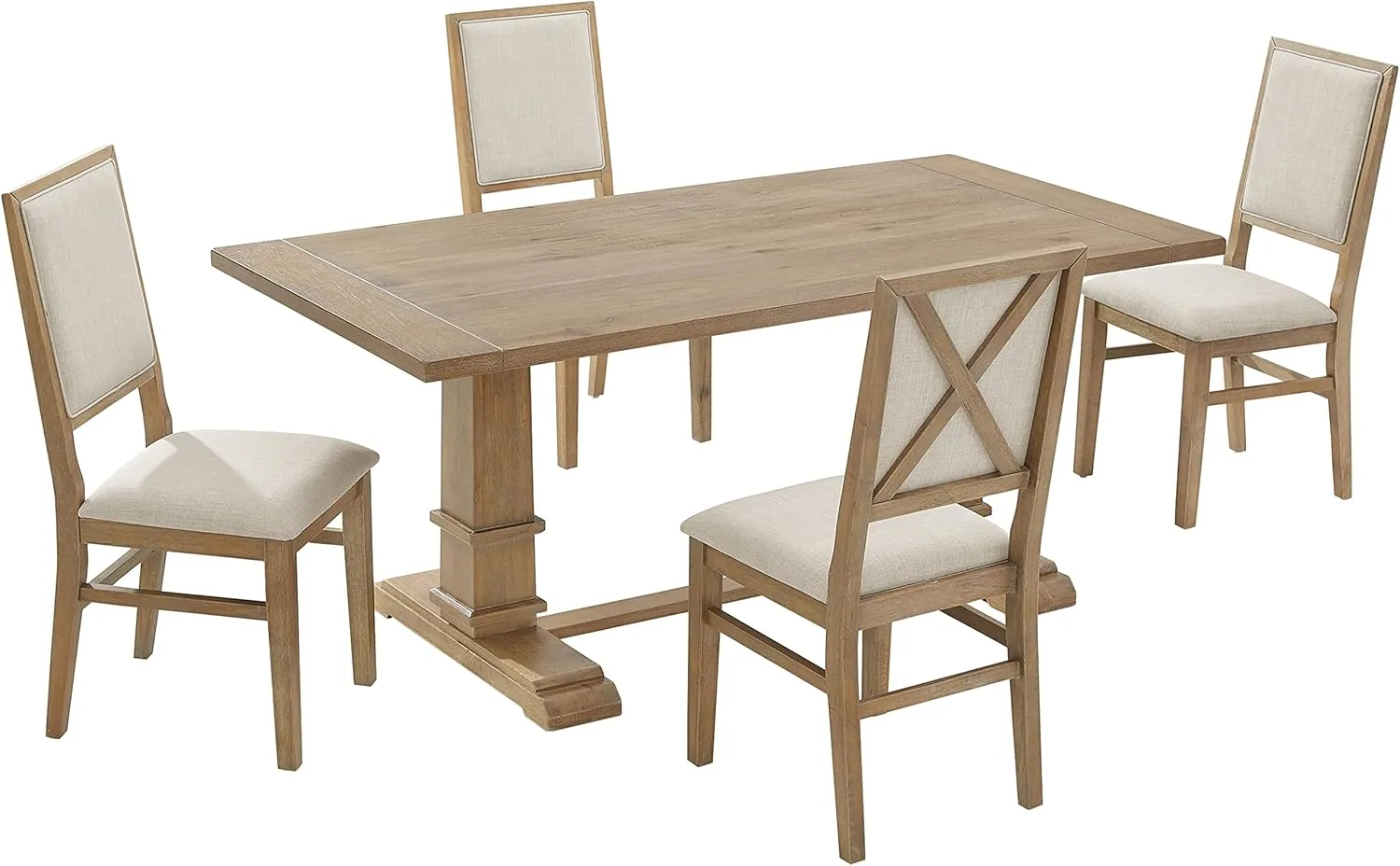 Crosley Furniture Joanna 5-Piece Modern Farmhouse Dining Table Set for 4 with Upholstered Chairs, Rustic Brown/Creme