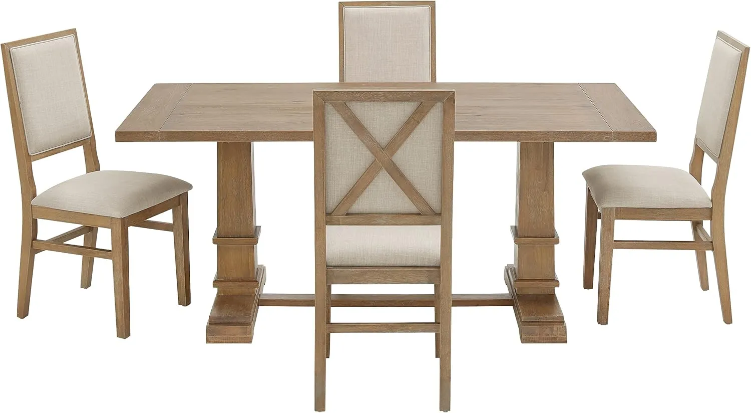 Crosley Furniture Joanna 5-Piece Modern Farmhouse Dining Table Set for 4 with Upholstered Chairs, Rustic Brown/Creme