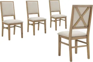 Crosley Furniture Joanna Modern Farmhouse Upholstered X Back Wood Dining Chairs Set of 4, Kitchen Chair, Rustic Brown/Creme