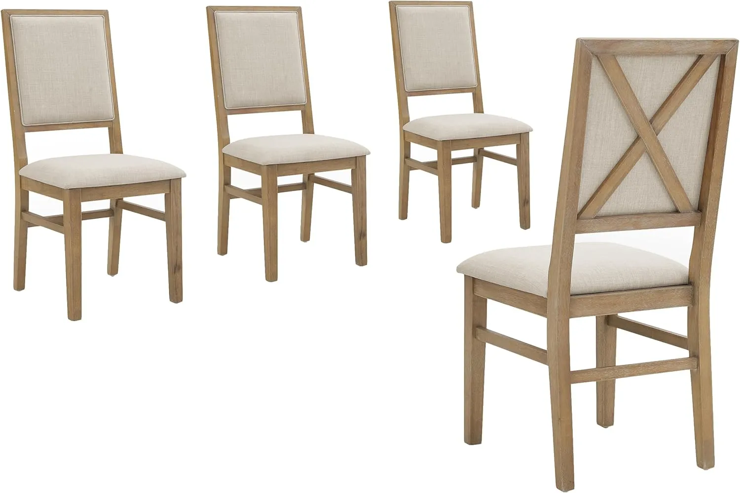 Crosley Furniture Joanna Modern Farmhouse Upholstered X Back Wood Dining Chairs Set of 4, Kitchen Chair, Rustic Brown/Creme