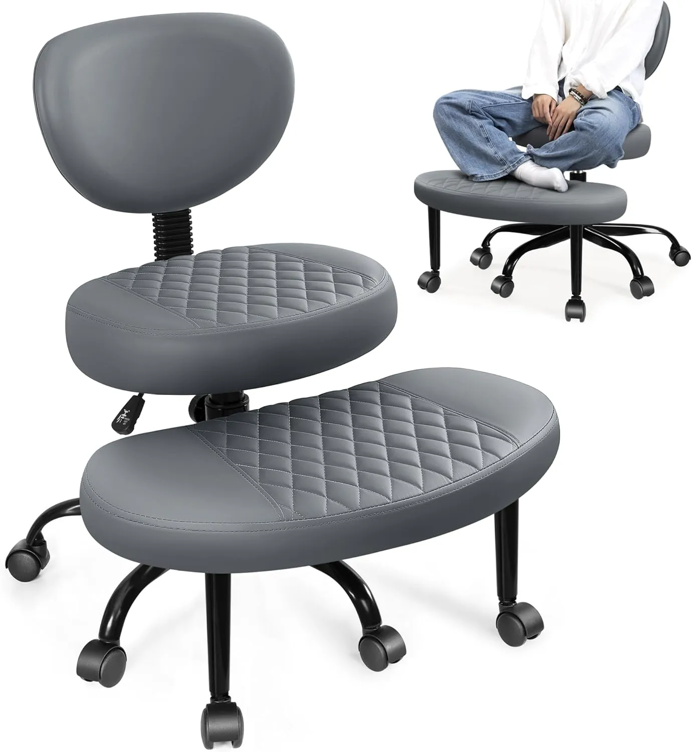 Cross-Legged Meditation & Yoga Office Chair - Kneeling Style with Lumbar Support & Adjustable Height - Dark Gray