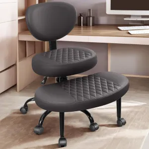 Cross Legged Office Chair with Wheels, Meditation Chair, ADHD Desk Chair for Adults, Adjustable Height Yoga Office Chair, Wide Criss Cross Chair with Lumbar Support, Kneeling Chair-Dark Brown