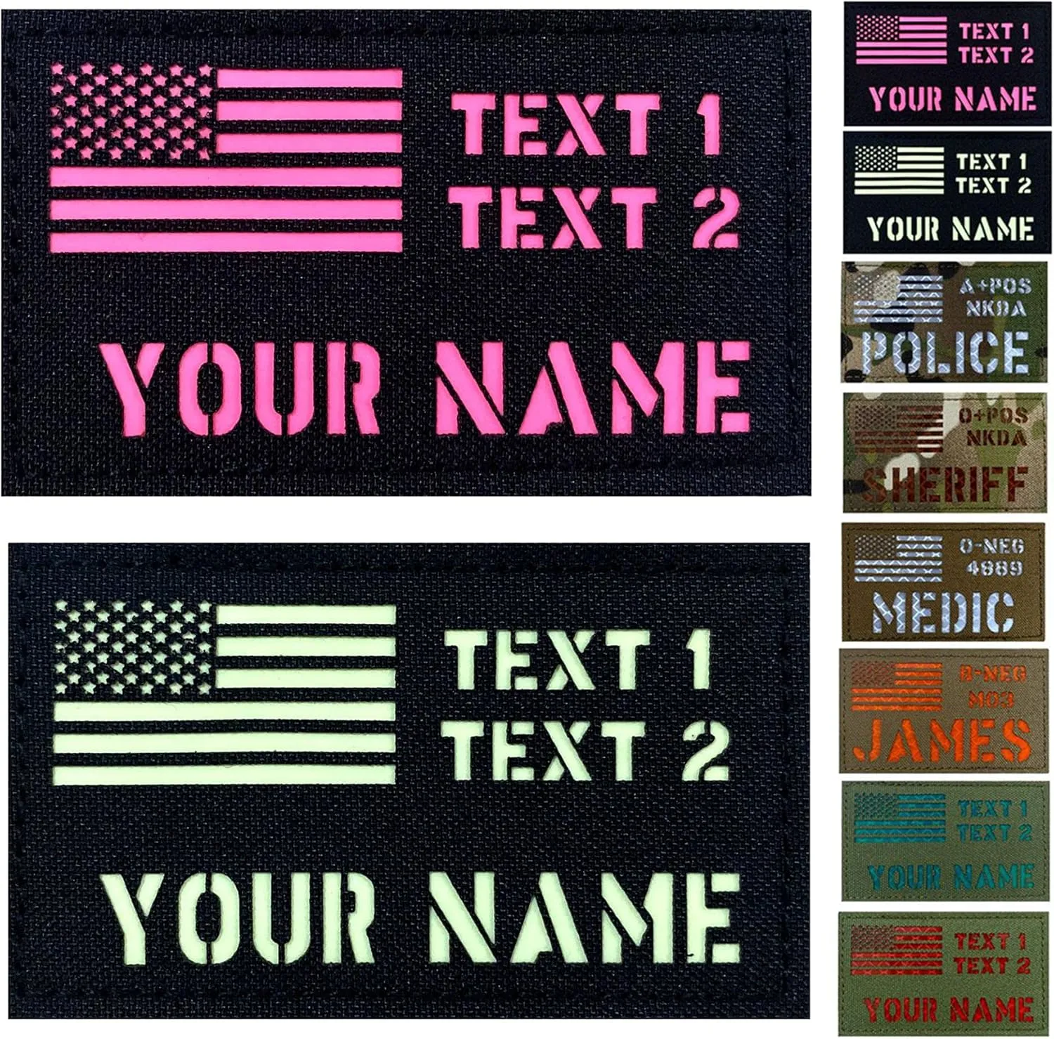 Custom 2x3.5 inch Reflective US USA American Flag Patch Tactical Vest Patch Hook-Fastener Backing (Black)