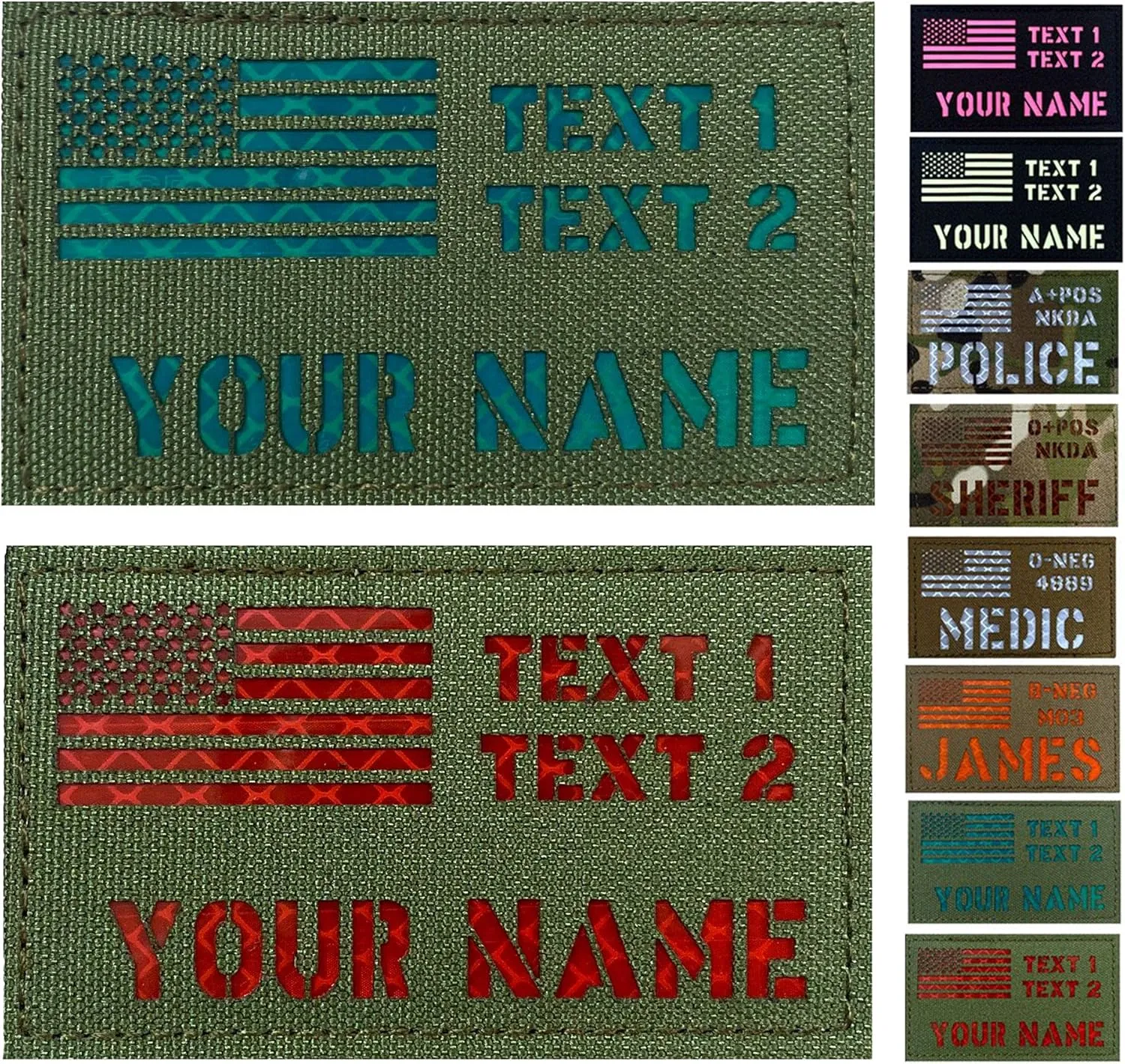 Custom 2x3.5 inch Reflective US USA American Flag Patch Tactical Vest Patch Hook-Fastener Backing (OD Green)