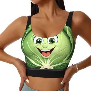 Cute round cabbage Picture Women's Sports Vest for Yoga Workout Fitness Motion Control Underwire, Black, X-Large