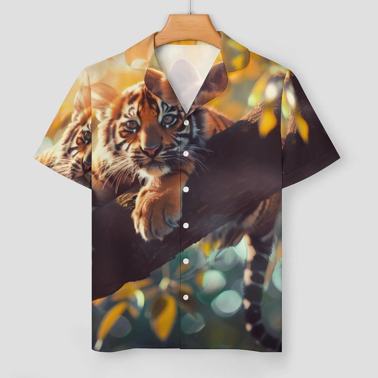 Cute Tiger Women's Satin Pajama Set Short Sleeve Button Down Sleepwear Loungewear Pj Set