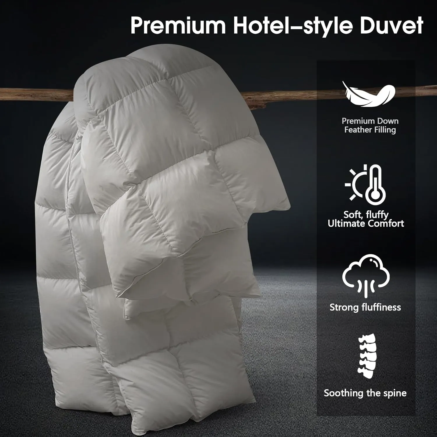 CYMULA Feather Down Comforter Twin Size - All Season Grey Down Duvet Insert, Fluffy Breathable Bedding Camping Warm Quilt,Ultra Soft Quiet and Lightweight with 8 Tabs (68" x 90")