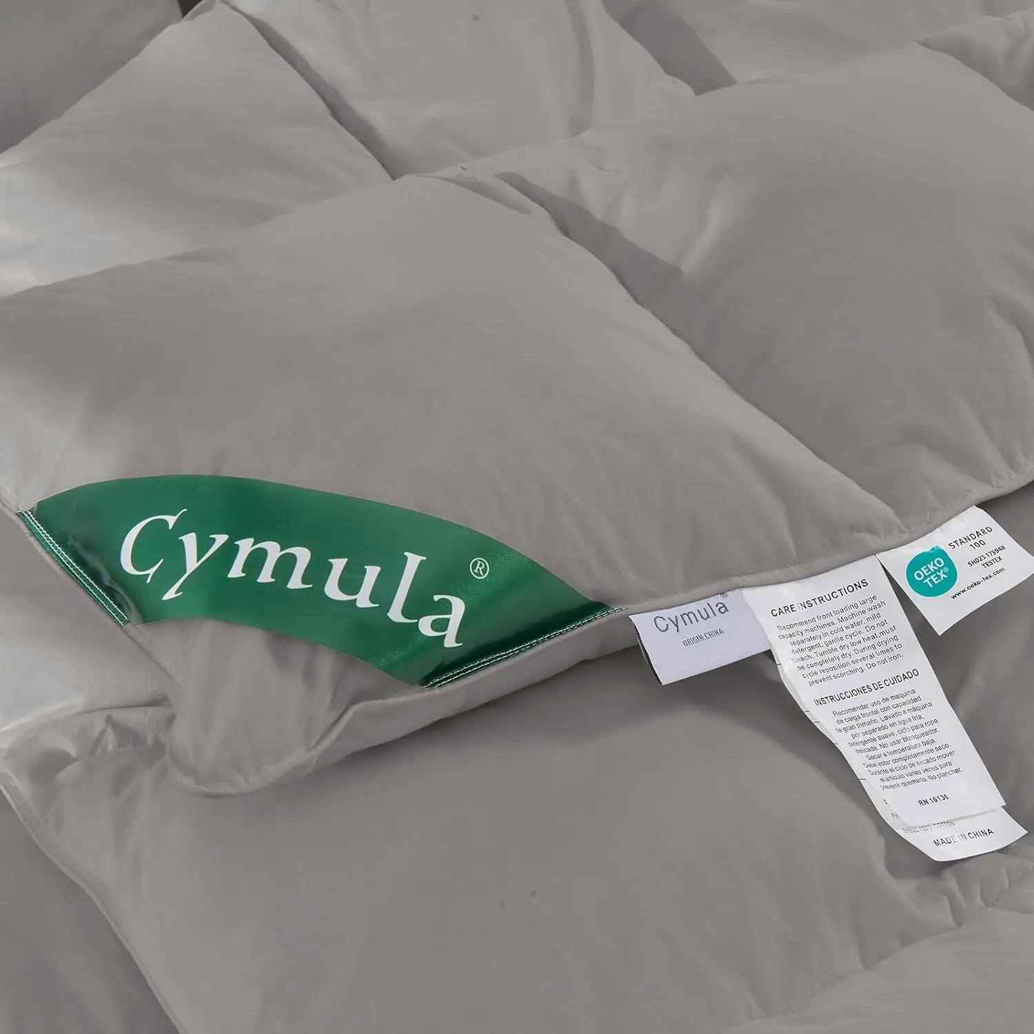 CYMULA Feather Down Comforter Twin Size - Duvet Insert, Fluffy Breathable Bedding,Ultra Soft Quiet Luxurious Hotel Down 8 Tabs Dark Grey 68 x 90 Inches