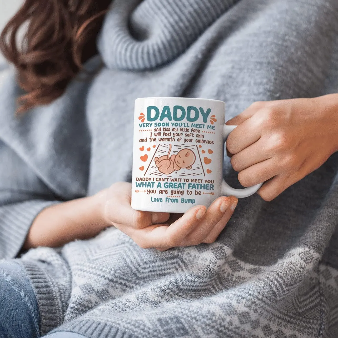 Daddy Very Soon You'll Meet Me and Kiss My Little Face Coffee Mug - New Dad Gift from Baby Bump, One Size, 11 oz. White Mug/White