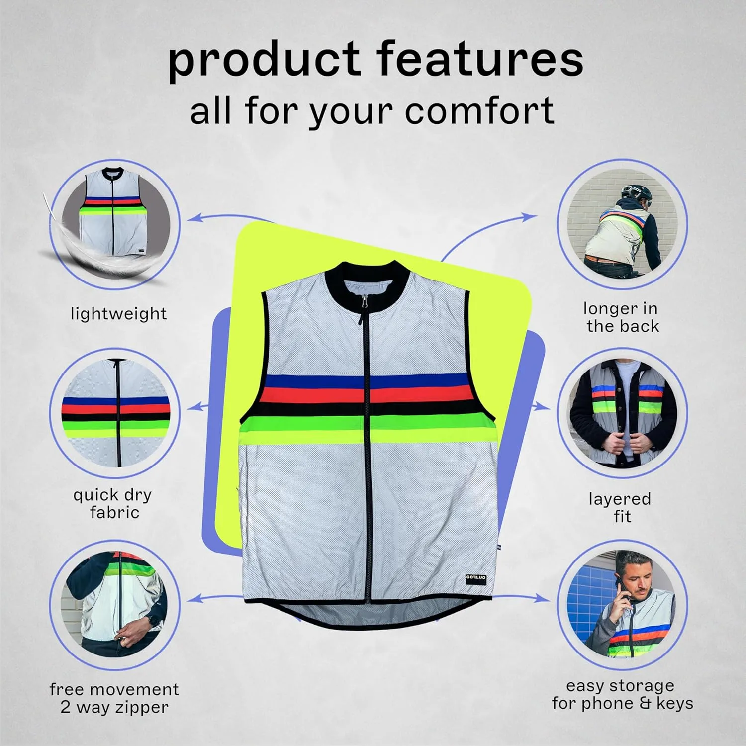 Darkchamp - Sleeveless Reflective Vest - Breathable Sweat-Proof Reflective Jacket with a Pocket - Hi Vis Jacket